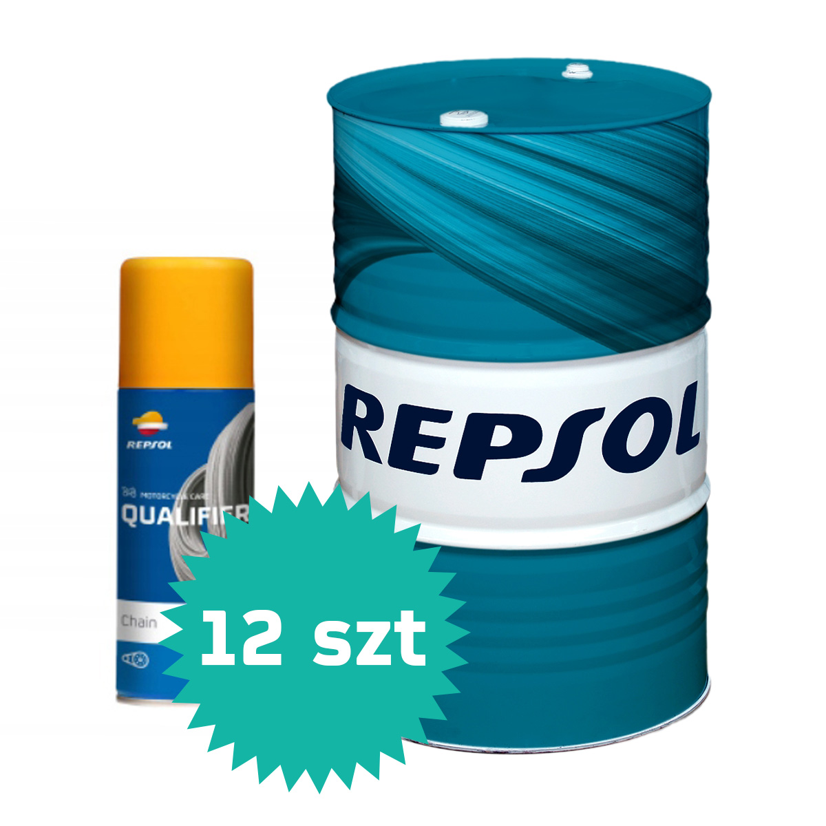 REPSOL motorový olej 4T SMARTER sport 10W40 sud 60L, MA2 polosyntetický + KARTON 12 kus mazivo na řetězy QUALIFIER CHAIN 400ML (REPSOL motorový olej)